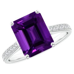 ANGARA GIA Certified Natural Amethyst Cocktail Ring in White Gold with Diamonds