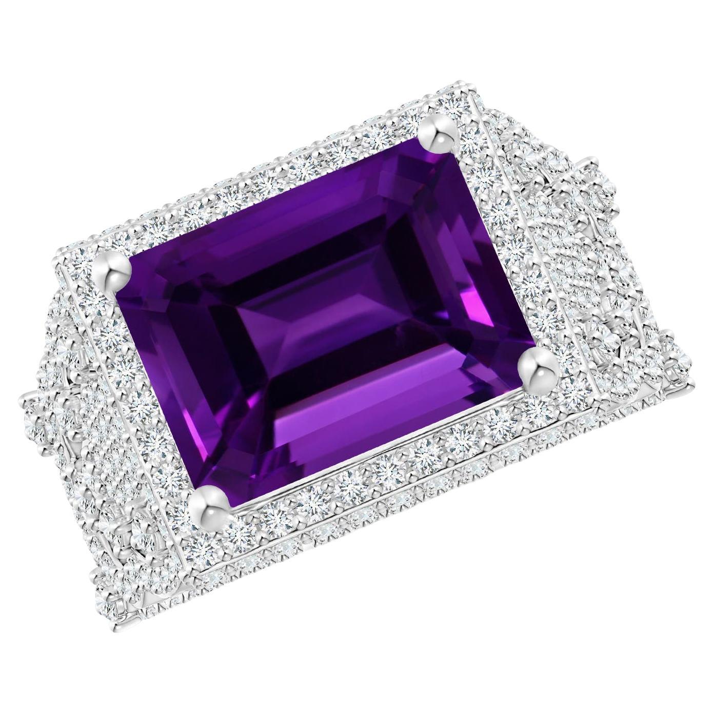 ANGARA GIA Certified Natural Amethyst Cocktail Ring in White Gold with Diamonds