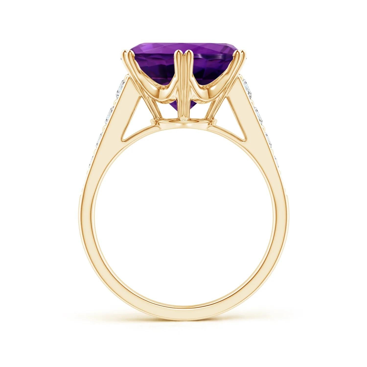 ANGARA GIA Certified Natural Amethyst Ring with Diamonds in 14K Yellow Gold 2