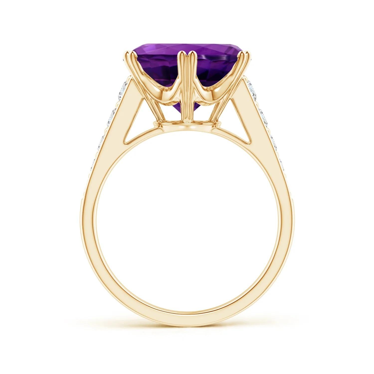 For Sale:  ANGARA GIA Certified Natural Amethyst Cocktail Ring in Yellow Gold with Diamonds 2