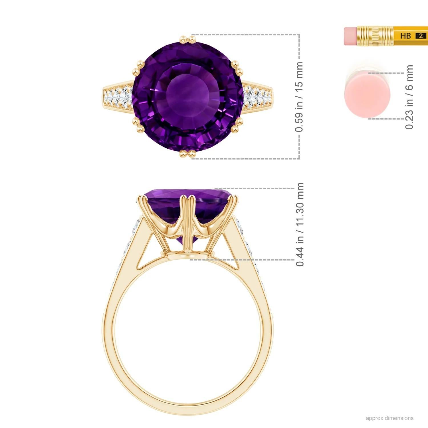 ANGARA GIA Certified Natural Amethyst Ring with Diamonds in 14K Yellow Gold 4