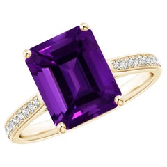 Angara GIA Certified Natural Amethyst Cocktail Ring in Yellow Gold with Diamonds