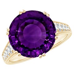GIA Certified Natural Amethyst Cocktail Ring in Yellow Gold with Diamonds