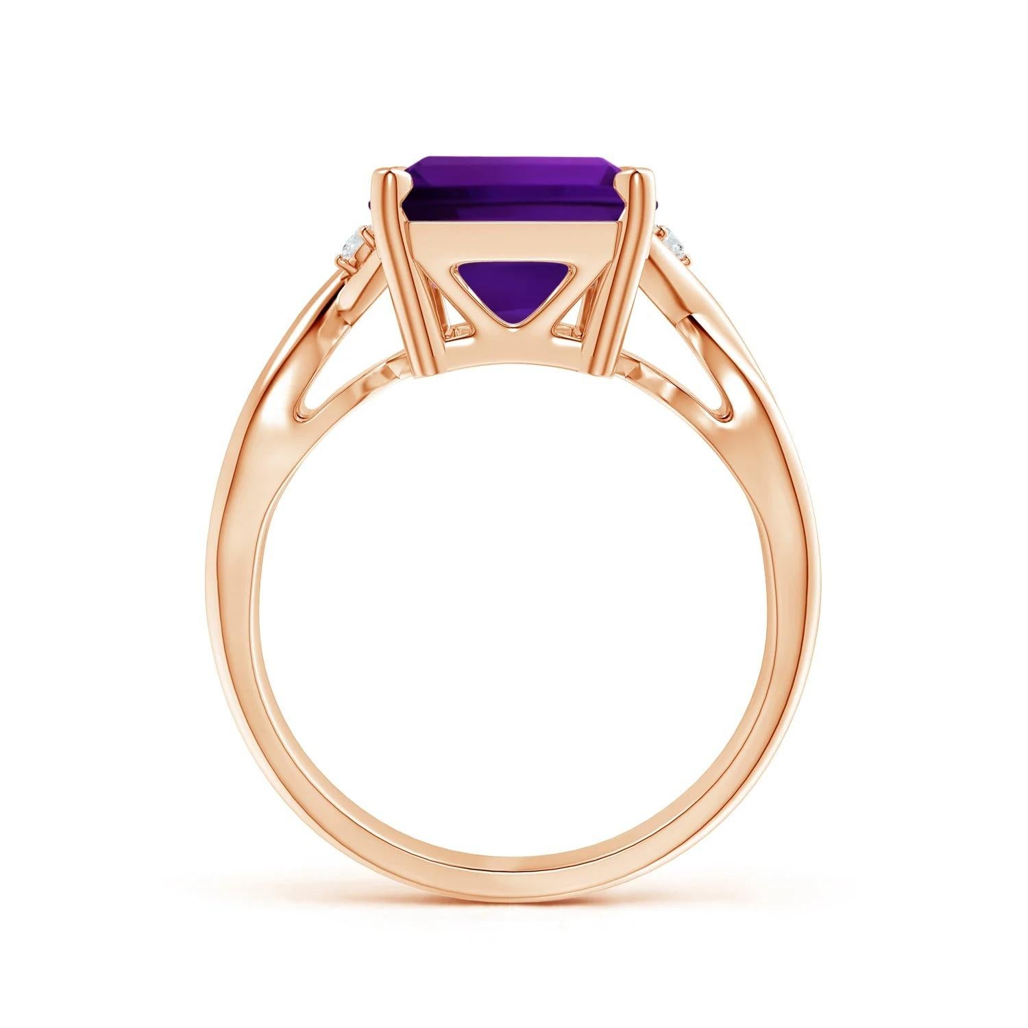 For Sale:  ANGARA GIA Certified Natural Amethyst Crossover Ring in Rose Gold with Diamonds 2