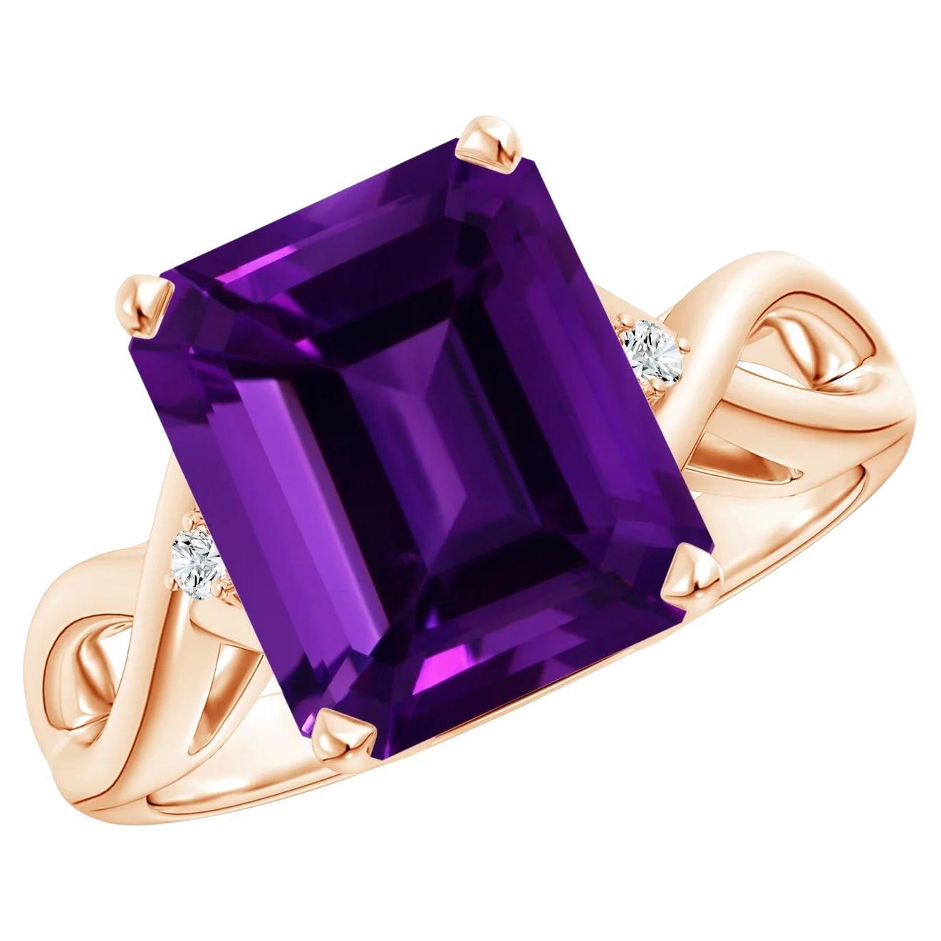 For Sale:  ANGARA GIA Certified Natural Amethyst Crossover Ring in Rose Gold with Diamonds