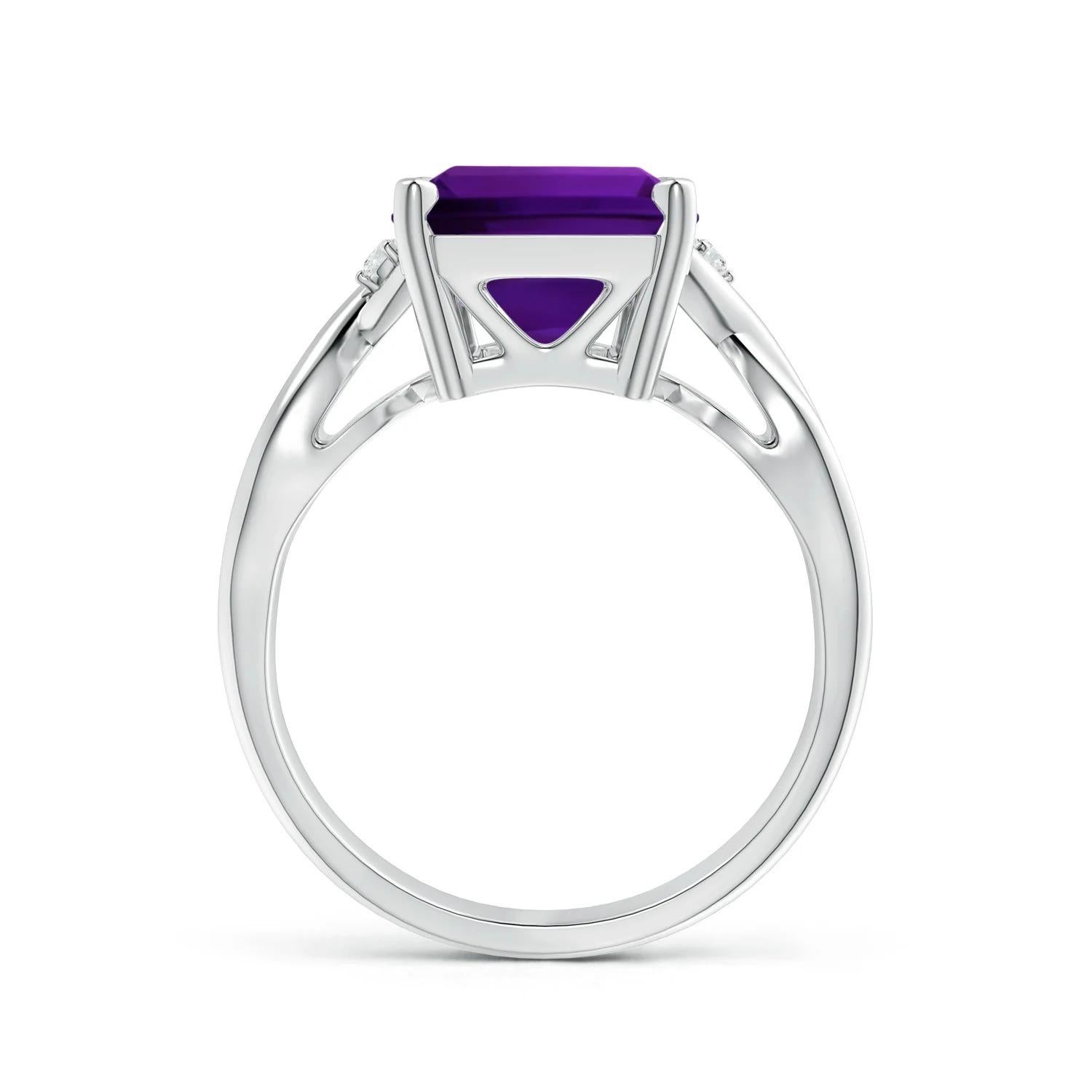 GIA Certified Natural Amethyst Crossover Ring in White Gold with Diamonds 2