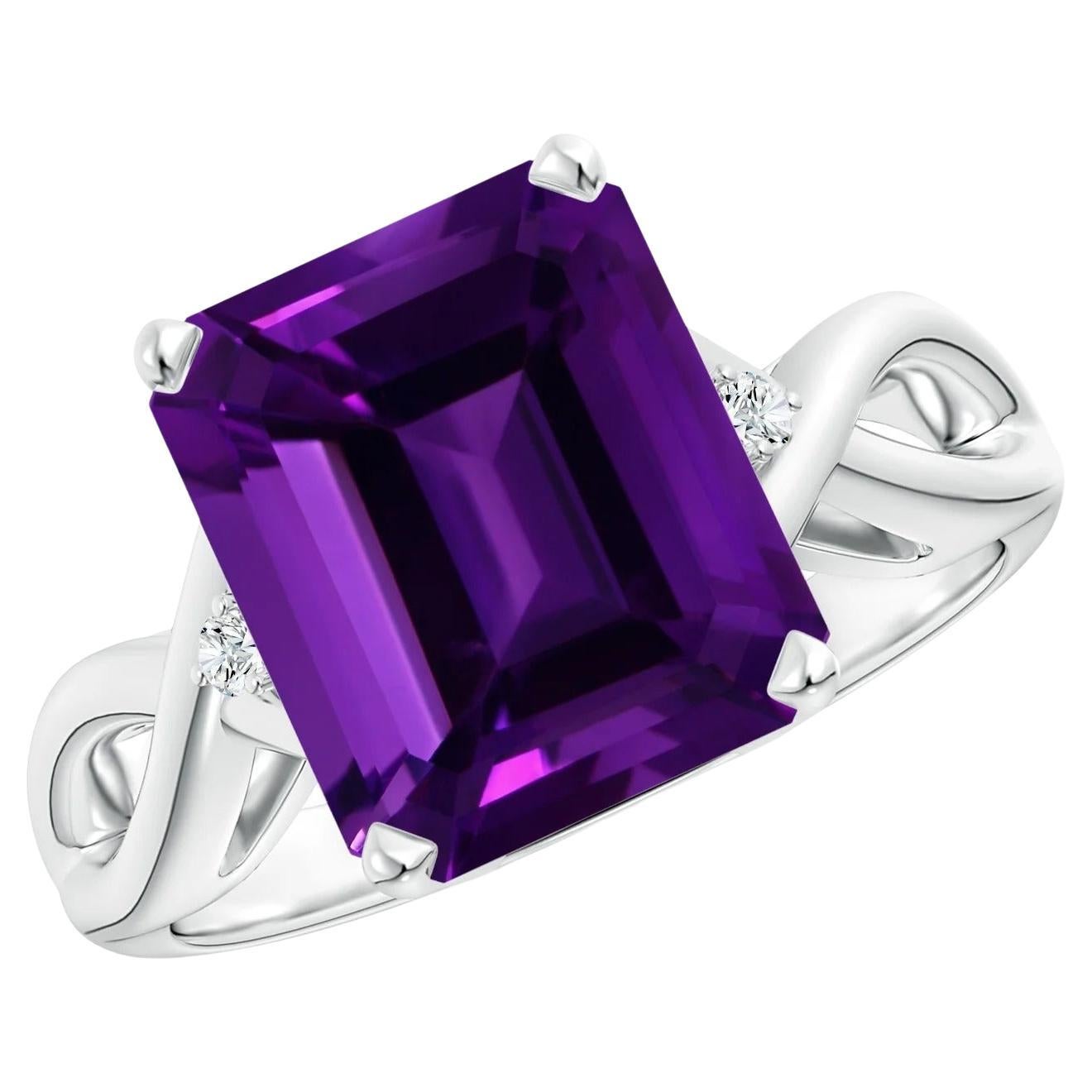 For Sale:  GIA Certified Natural Amethyst Crossover Ring in White Gold with Diamonds