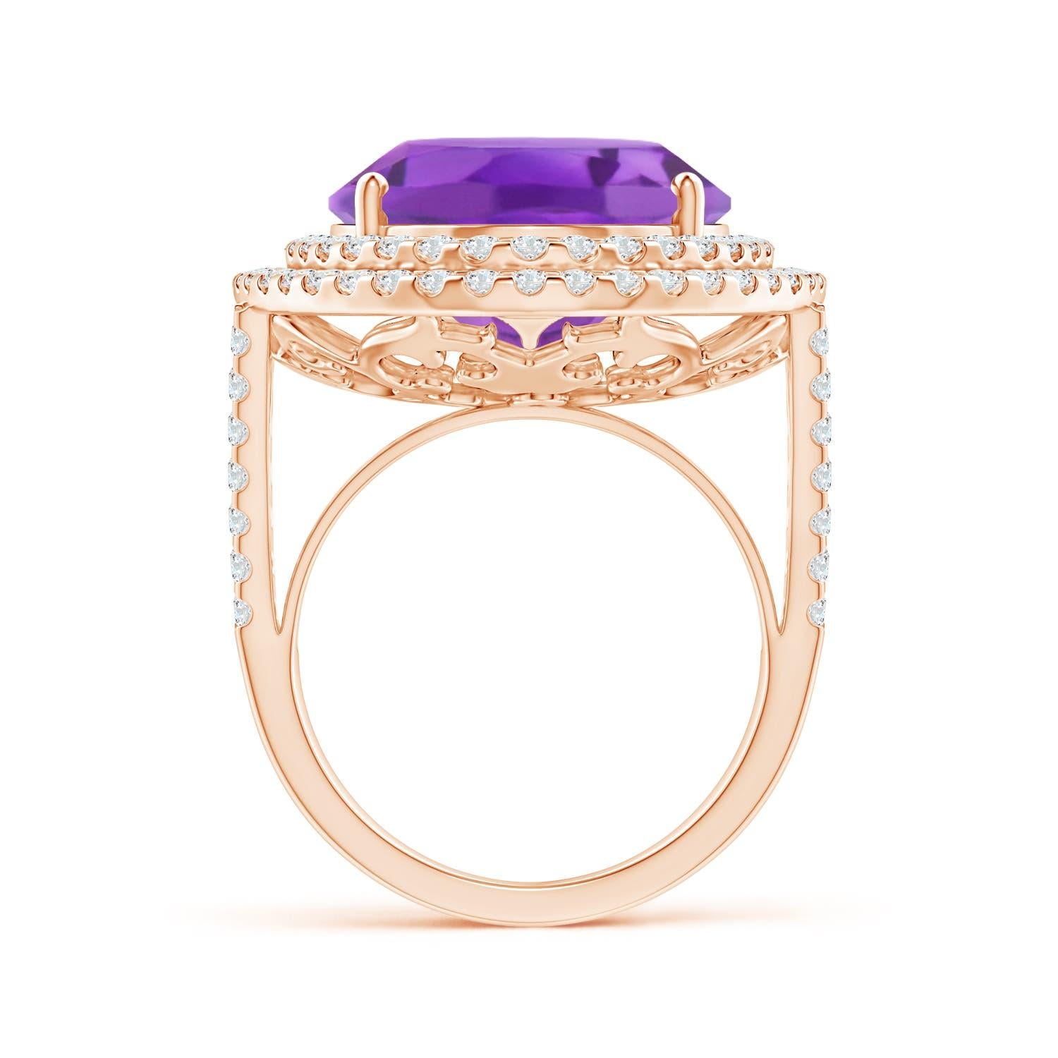 ANGARA GIA Certified Natural Amethyst Double Halo Cocktail Ring in Rose Gold 2