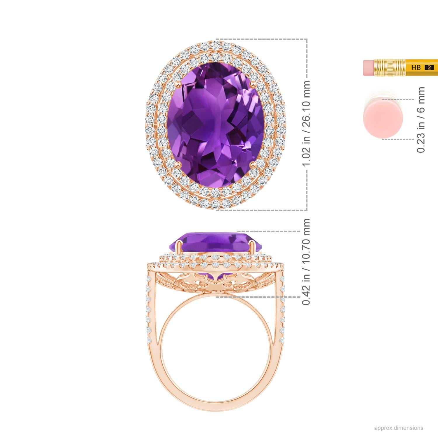 ANGARA GIA Certified Natural Amethyst Double Halo Cocktail Ring in Rose Gold 4