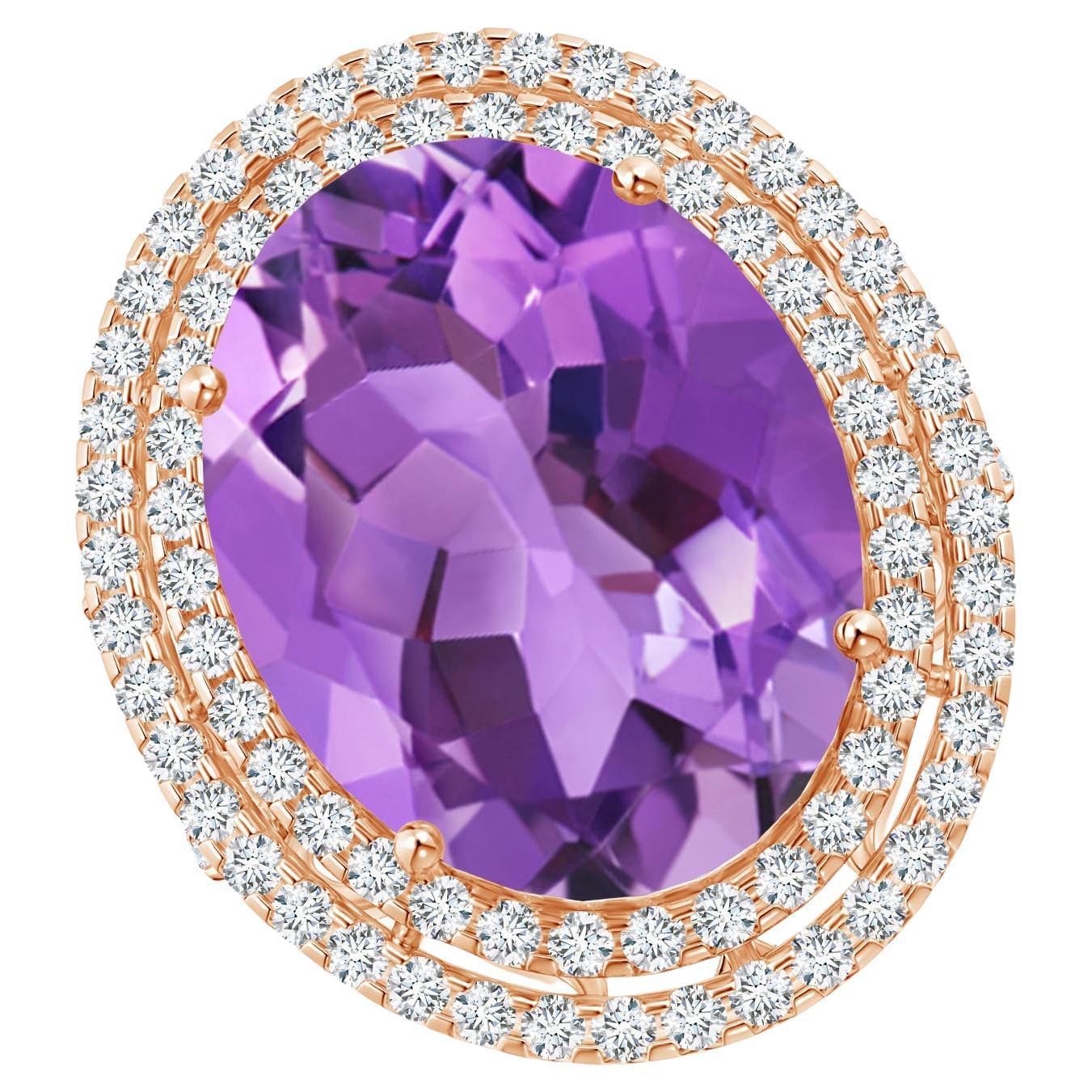ANGARA GIA Certified Natural Amethyst Double Halo Cocktail Ring in Rose Gold