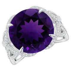 ANGARA GIA Certified Natural Amethyst Entwined Shank Ring in Platinum