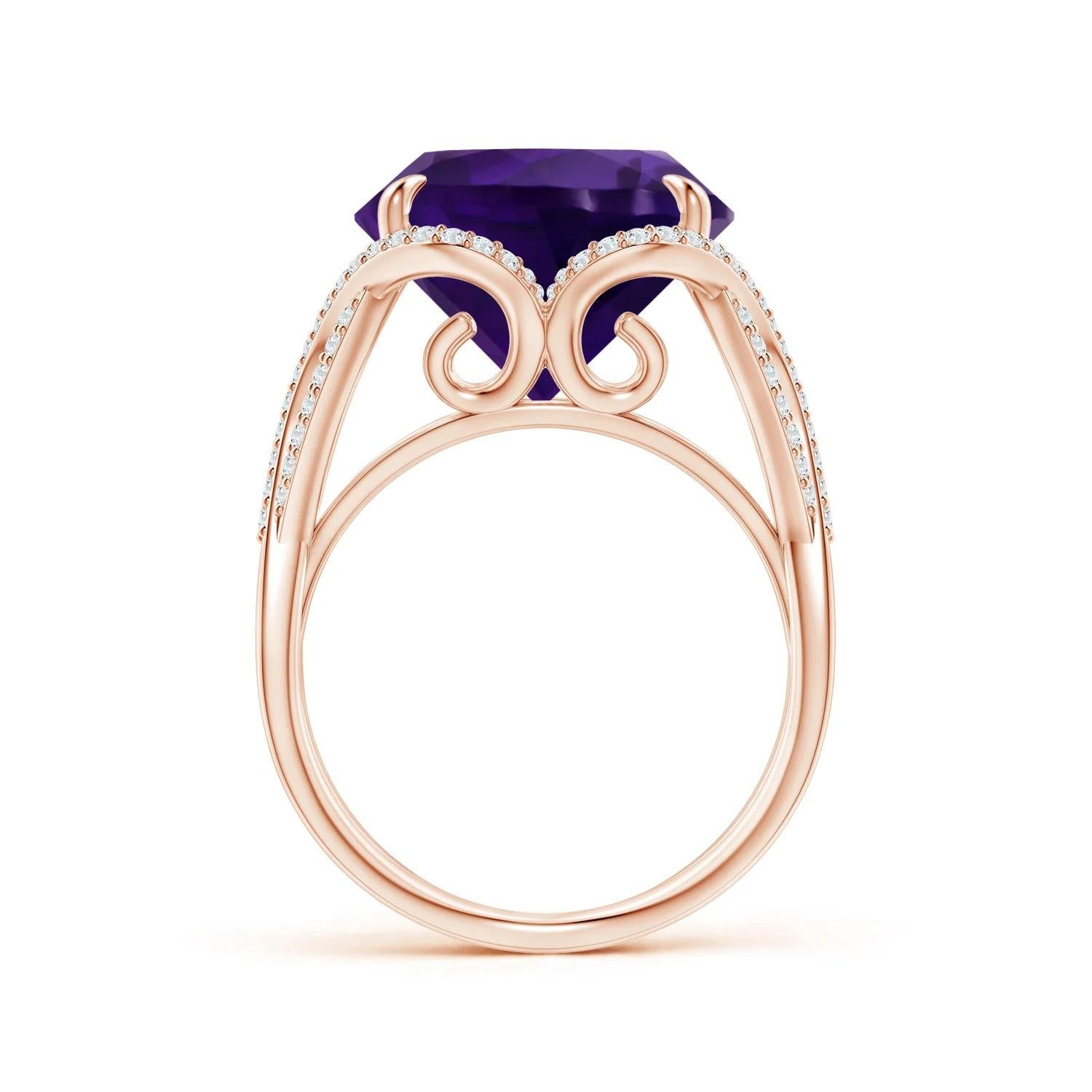 For Sale:  ANGARA GIA Certified Natural Amethyst Entwined Shank Ring in Rose Gold 2