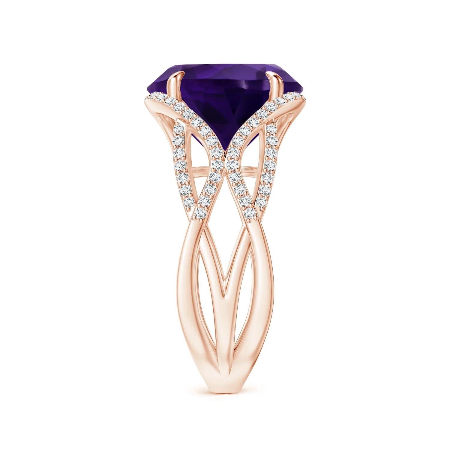 For Sale:  ANGARA GIA Certified Natural Amethyst Entwined Shank Ring in Rose Gold 4