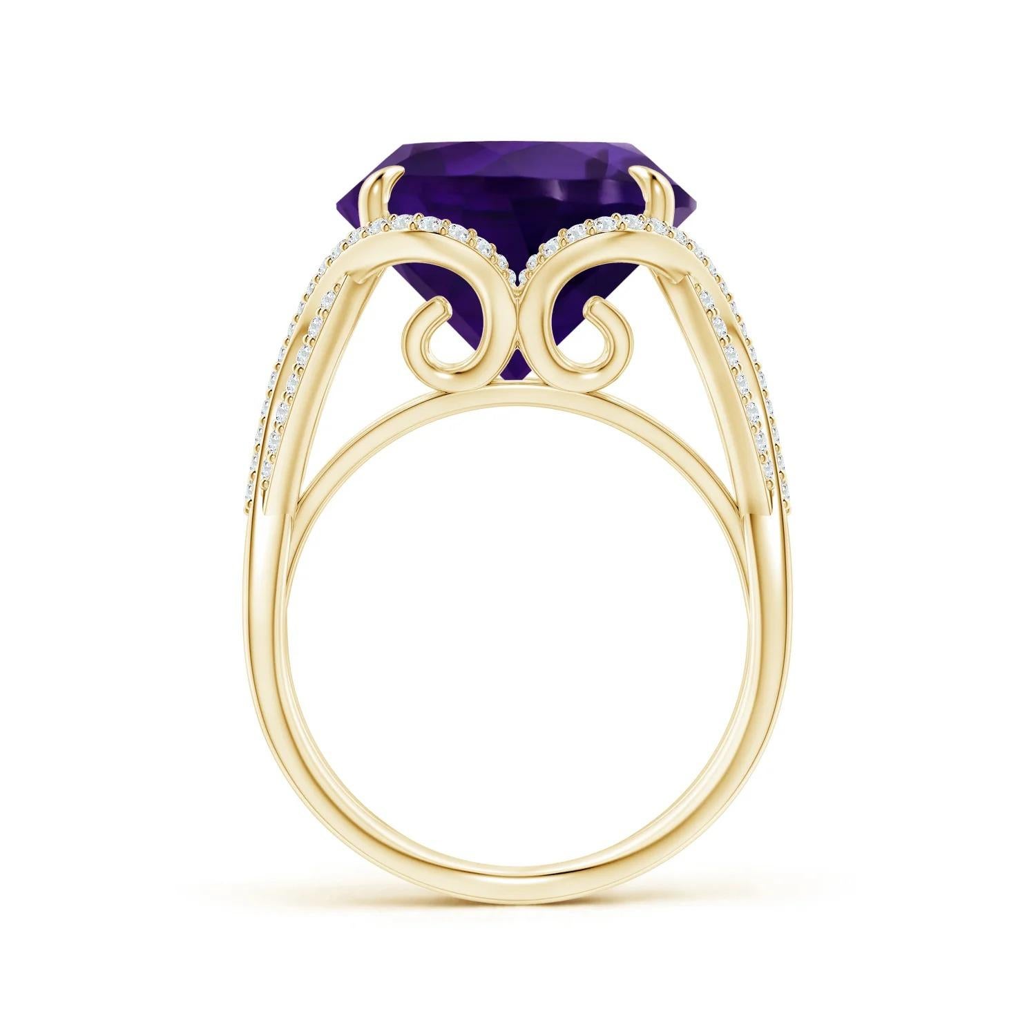 For Sale:  GIA Certified Natural Amethyst Entwined Shank Ring in Yellow Gold 2