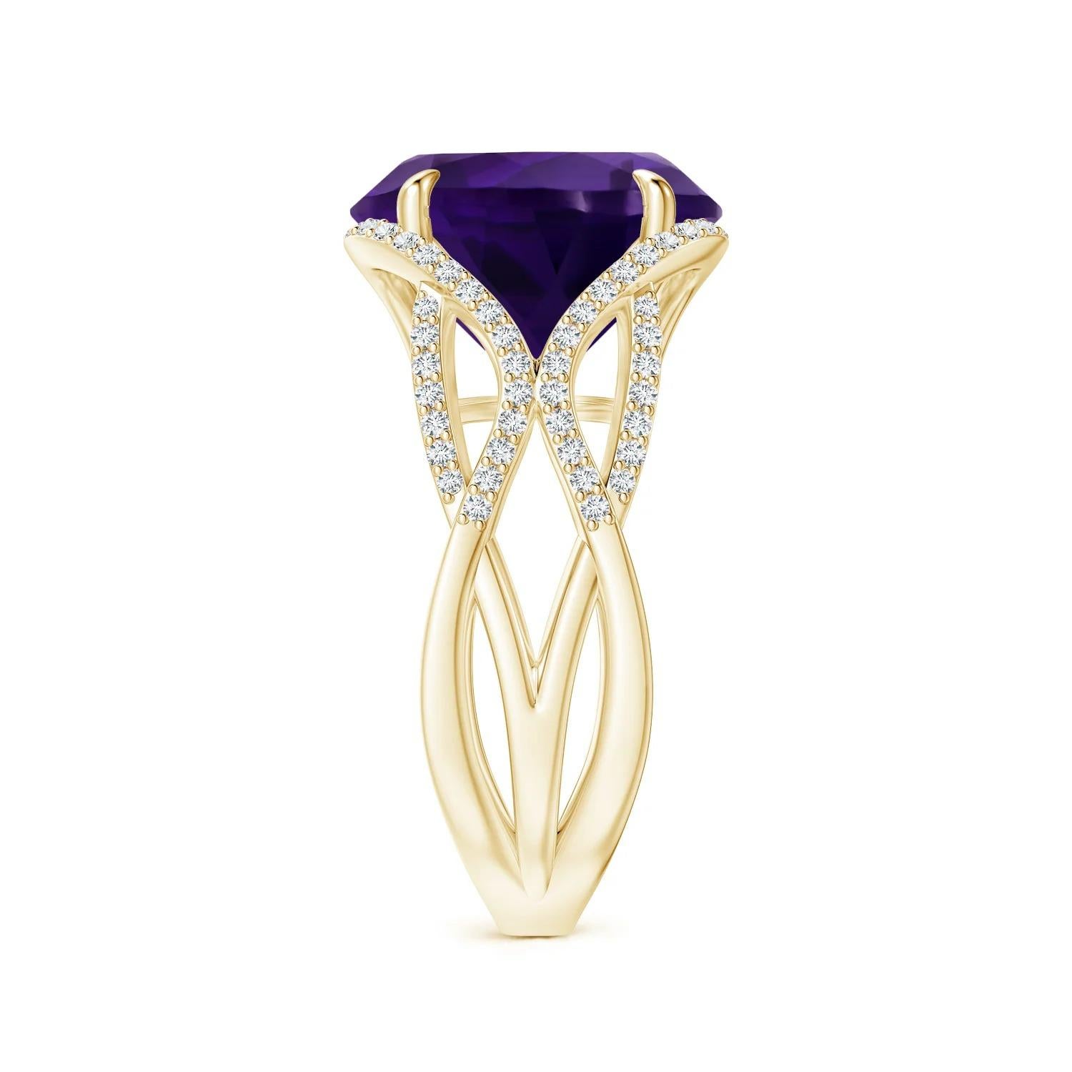 For Sale:  GIA Certified Natural Amethyst Entwined Shank Ring in Yellow Gold 4