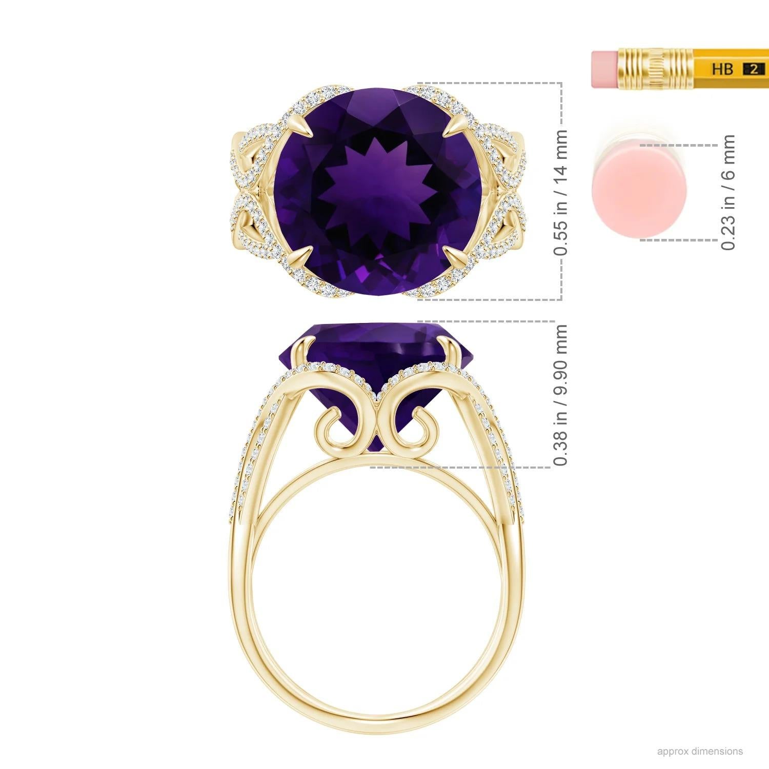 For Sale:  GIA Certified Natural Amethyst Entwined Shank Ring in Yellow Gold 5