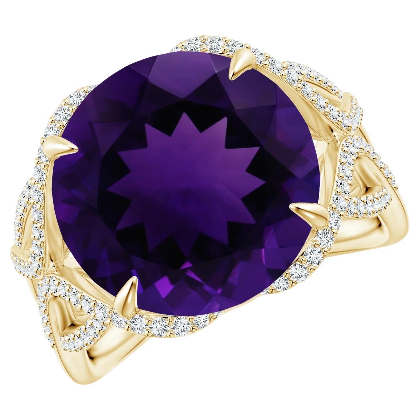 GIA Certified Natural Amethyst Entwined Shank Ring in Yellow Gold