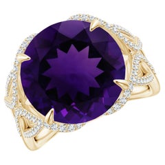 ANGARA GIA Certified Natural Amethyst Entwined Shank Ring in Yellow Gold