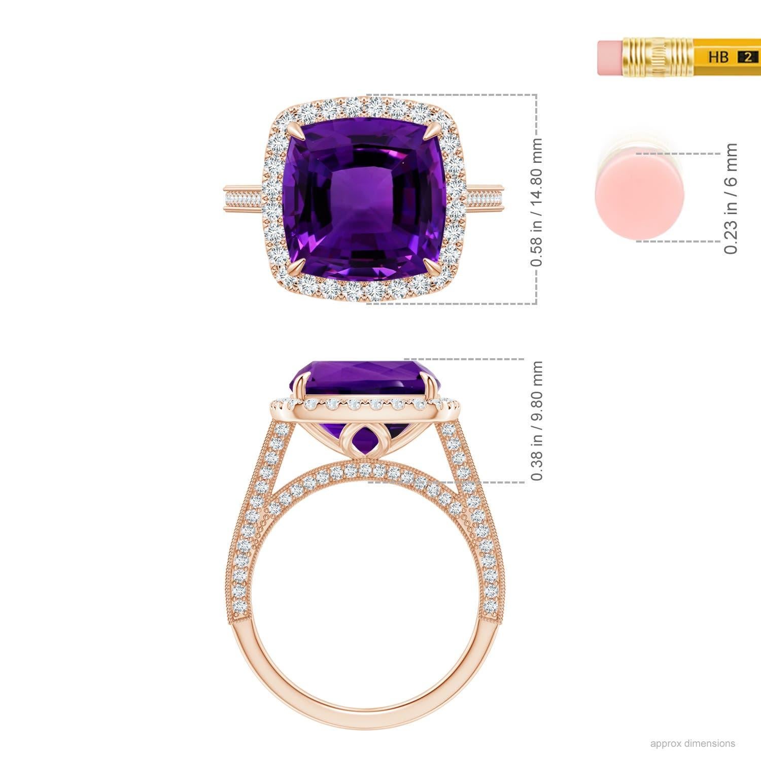 Angara GIA Certified Natural Amethyst Halo Ring in Rose Gold with Milgrain 5