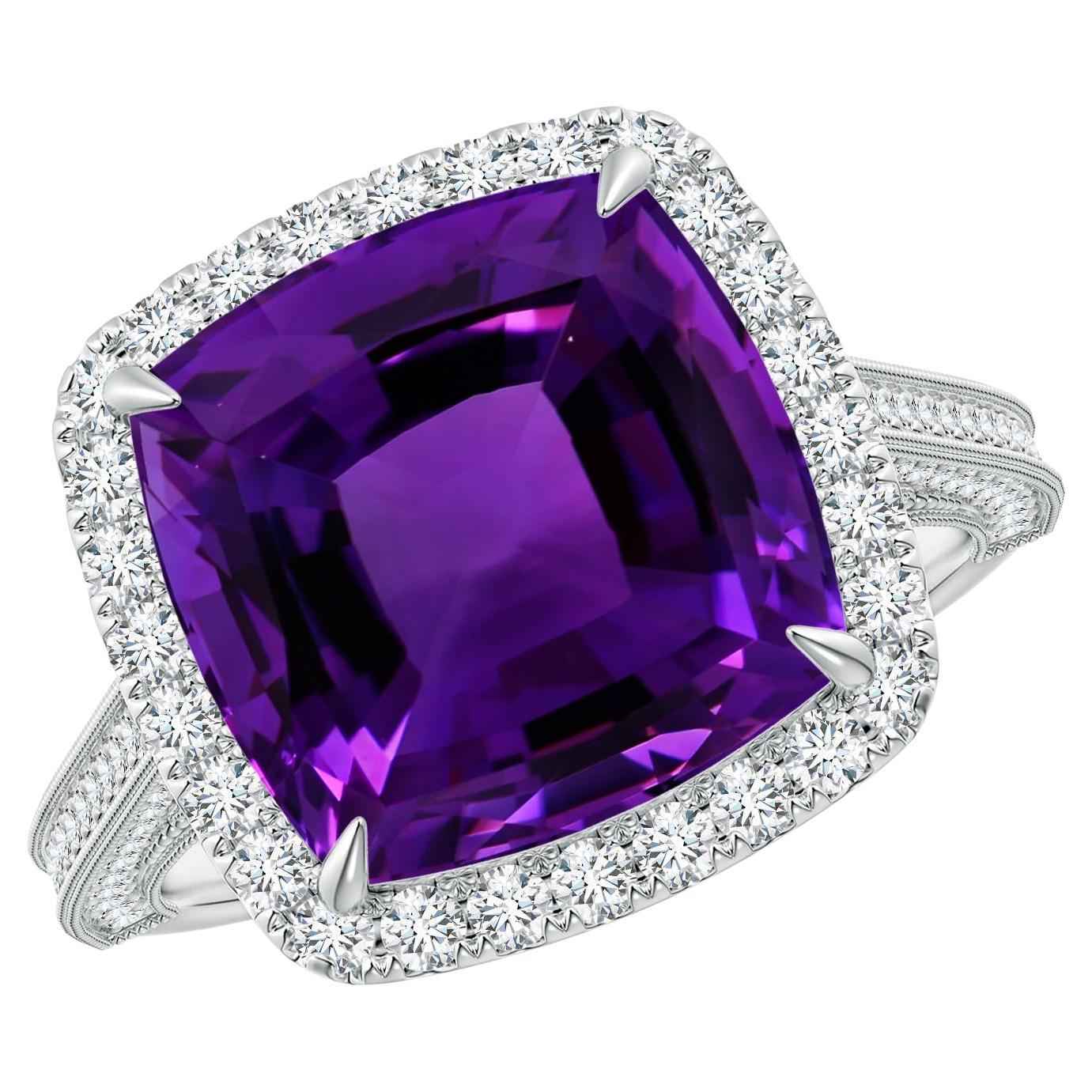 Customizable GIA Certified Natural Amethyst Ring in White Gold with