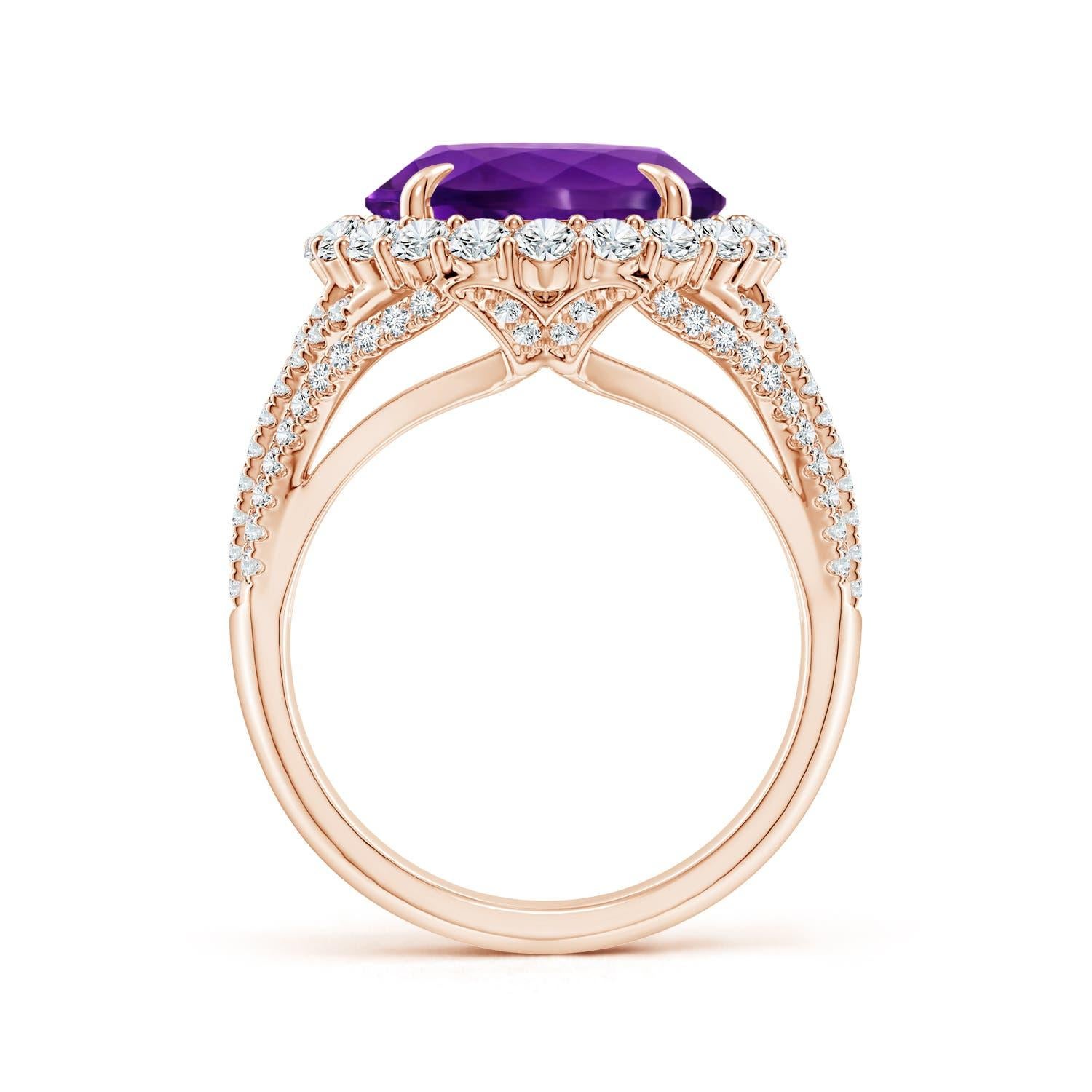 For Sale:  ANGARA GIA Certified Natural 5.25ct Amethyst Halo Ring with Diamond in Rose Gold 3