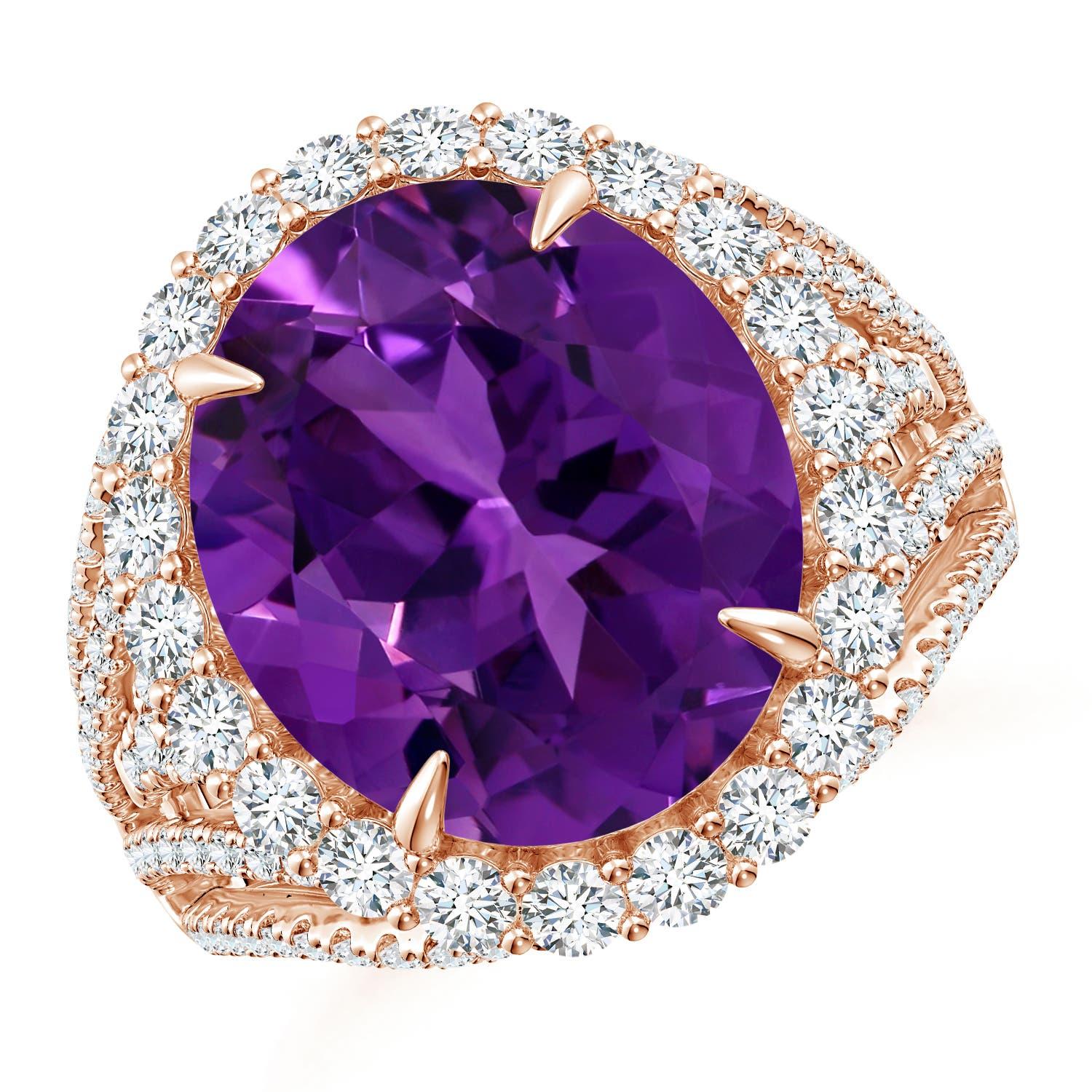 For Sale:  ANGARA GIA Certified Natural 5.25ct Amethyst Halo Ring with Diamond in Rose Gold