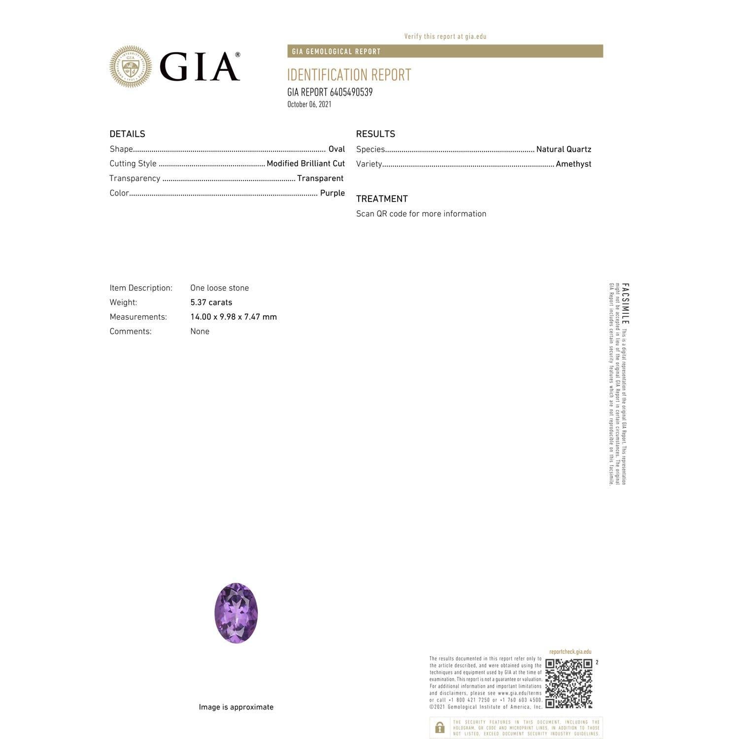 ANGARA GIA Certified Natural 5.25ct Amethyst Ring with Diamond 14K Yellow Gold 7