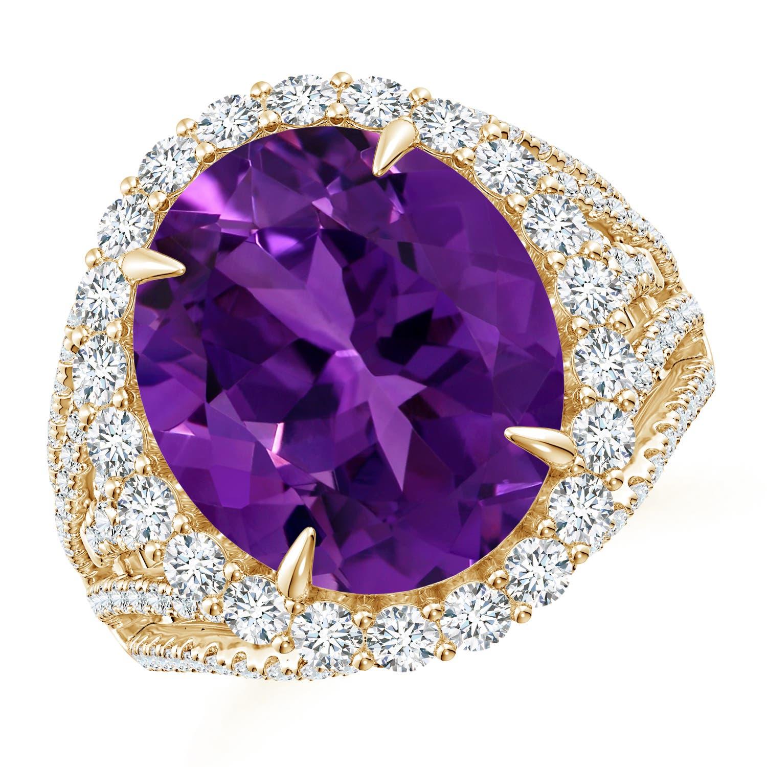 ANGARA GIA Certified Natural 5.25ct Amethyst Halo Ring with Diamond Yellow Gold
