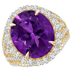 ANGARA GIA Certified Natural 5.25ct Amethyst Halo Diamond with Yellow Gold Ring