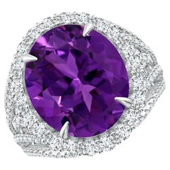 ANGARA GIA Certified Natural 5.25ct Amethyst Halo Ring with Diamond White Gold