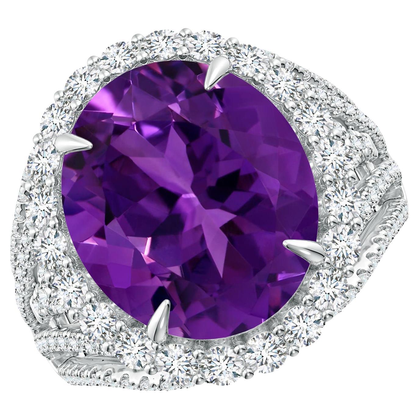 ANGARA GIA Certified Natural 5.25ct Amethyst Halo Ring with Diamond White Gold