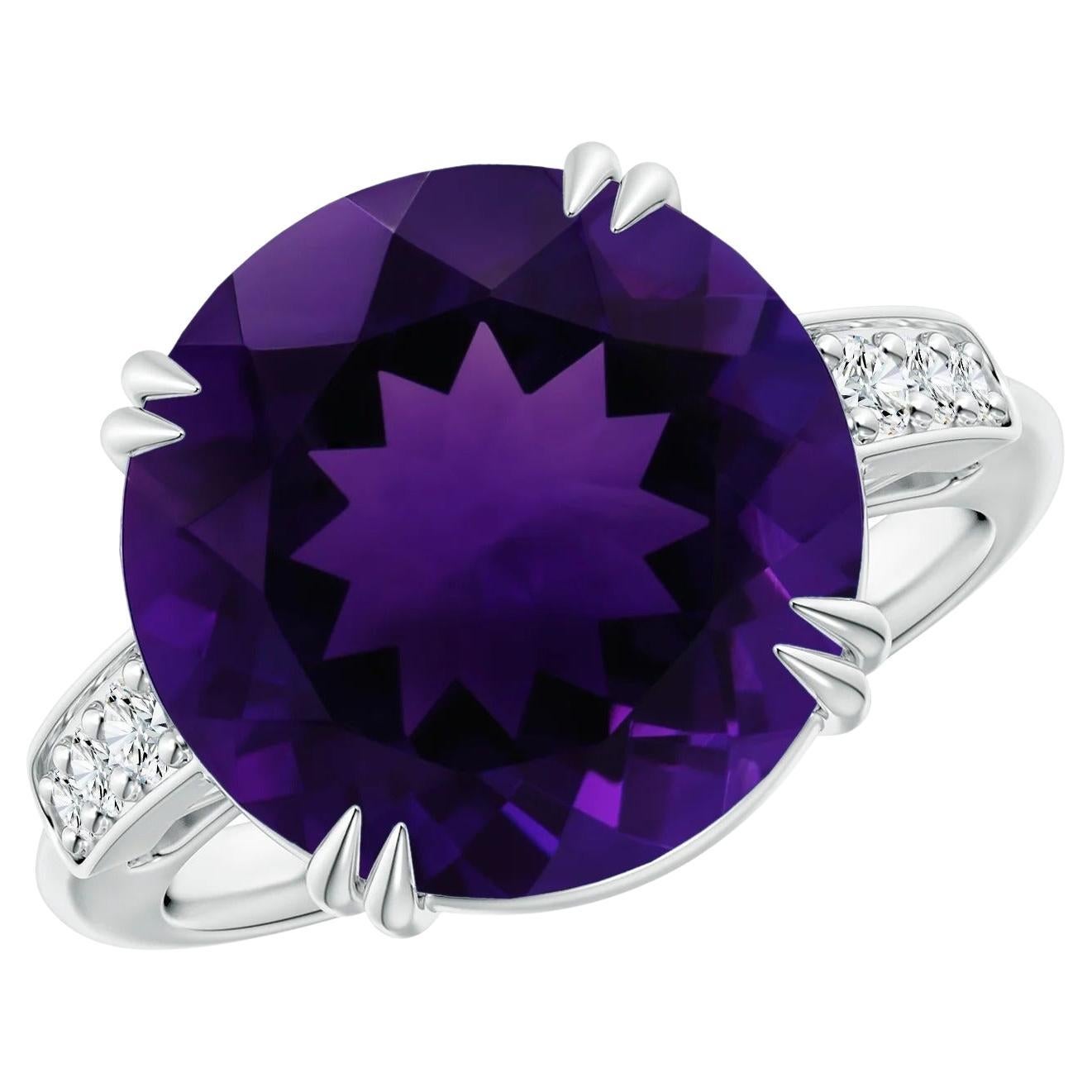 ANGARA GIA Certified Natural Amethyst Knife Edge Ring in Platinum with Diamonds