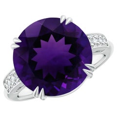 ANGARA GIA Certified Natural Amethyst Knife Edge Ring in Platinum with Diamonds