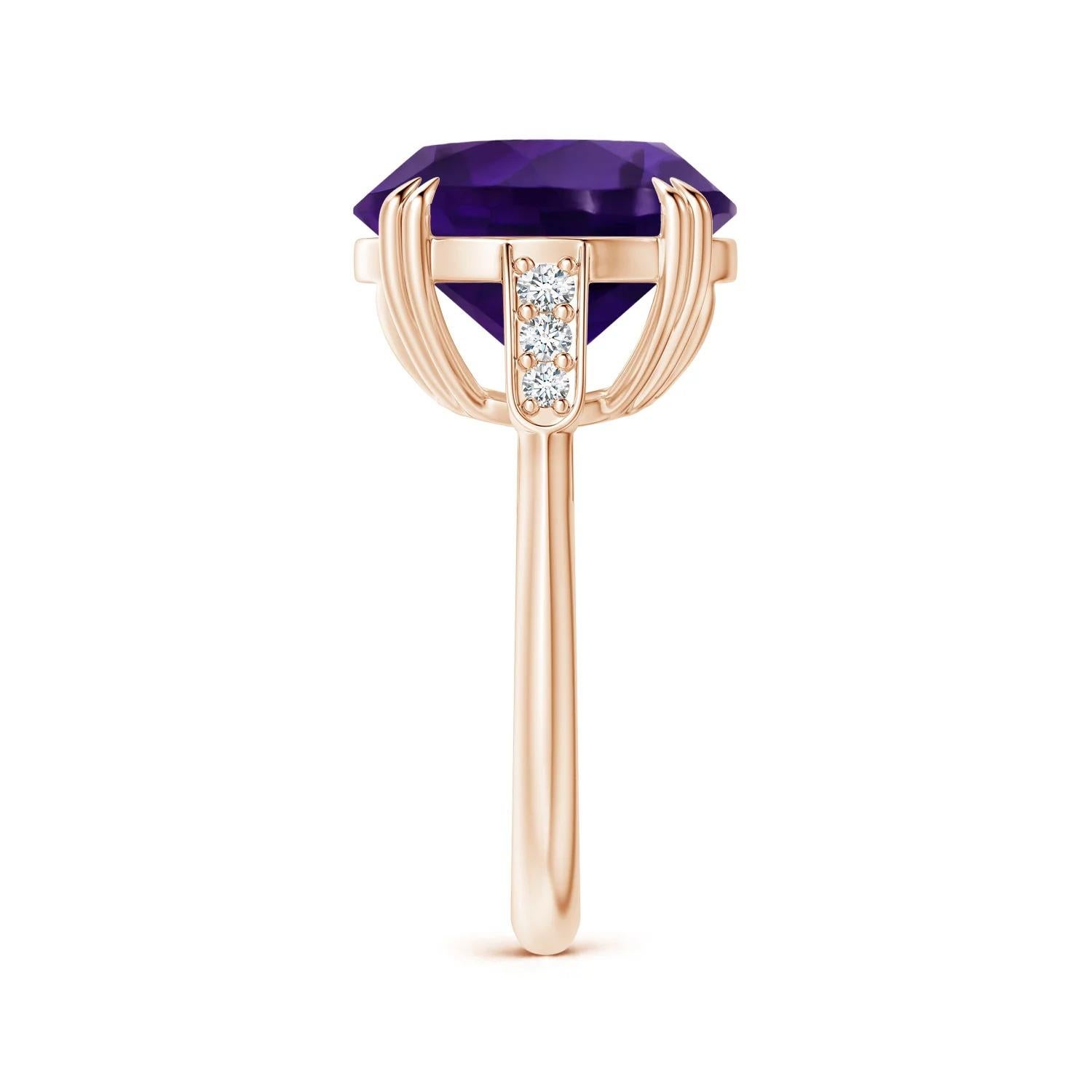 For Sale:  ANGARA GIA Certified Natural Amethyst Knife Edge Ring in Rose Gold with Diamonds 4