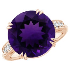 ANGARA GIA Certified Natural Amethyst Knife Edge Ring in Rose Gold with Diamonds