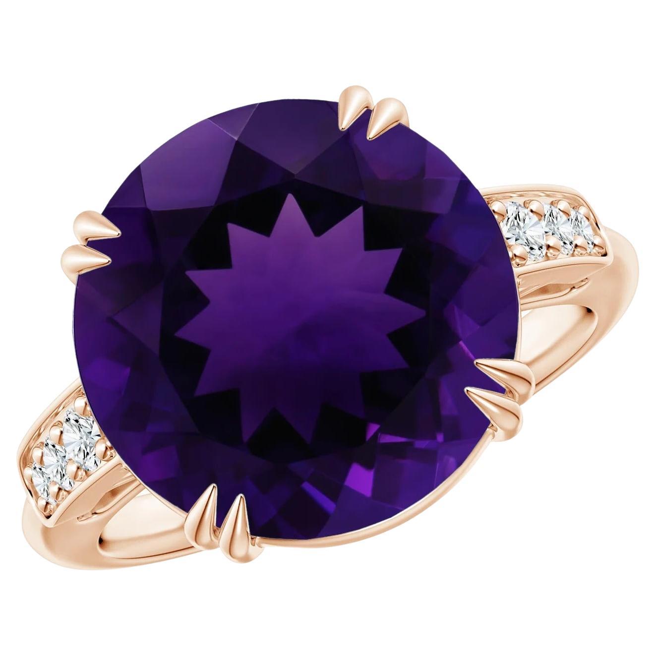 For Sale:  Angara GIA Certified Natural Amethyst Knife Edge Ring in Rose Gold with Diamonds