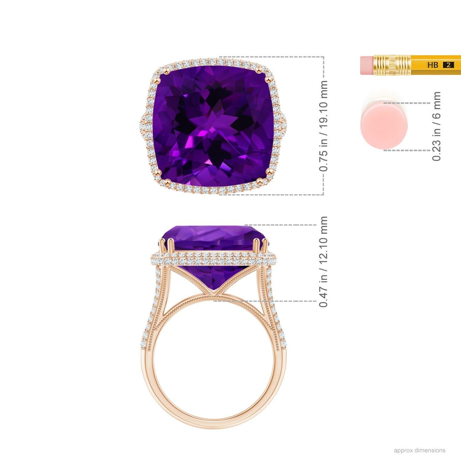 For Sale:  Angara Gia Certified Natural Amethyst Ring in Rose Gold with Diamond Halo 5