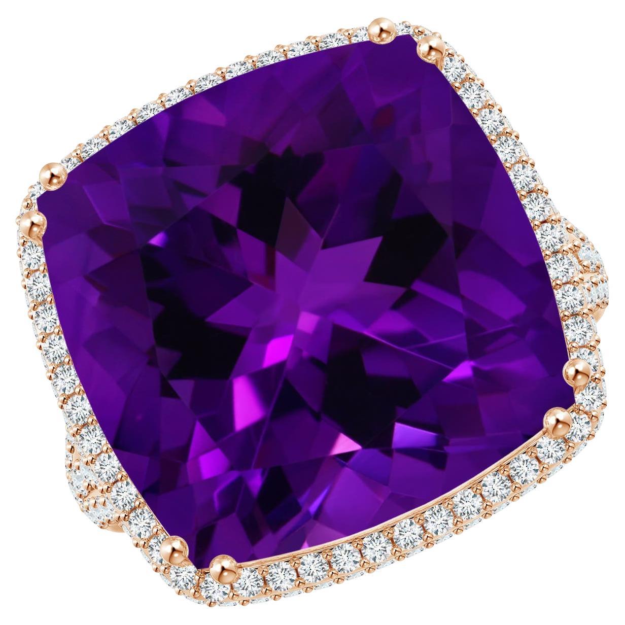 For Sale:  Angara Gia Certified Natural Amethyst Ring in Rose Gold with Diamond Halo