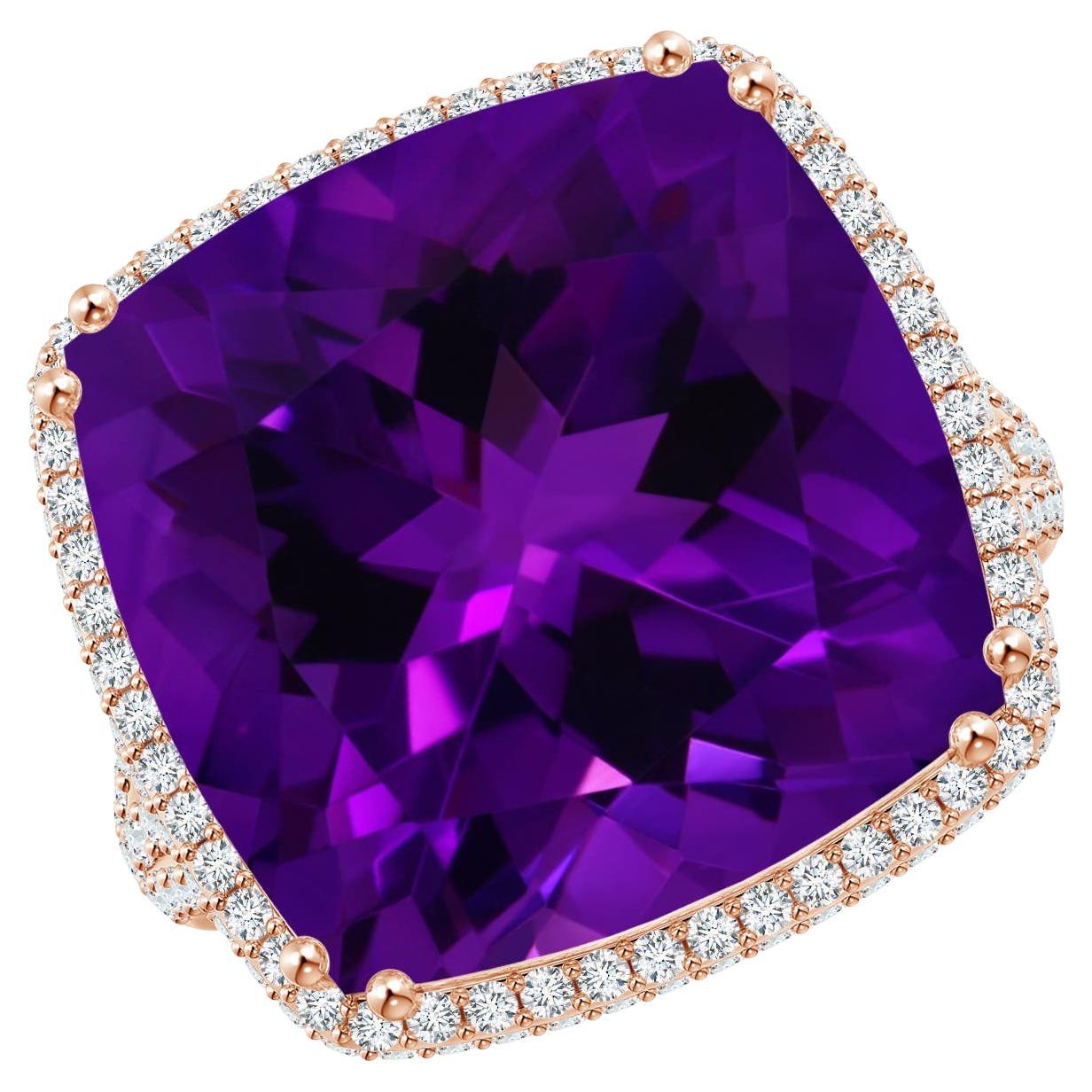 For Sale:  ANGARA GIA Certified Natural Amethyst Ring in Rose Gold with Diamond Halo