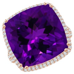 ANGARA GIA Certified Natural Amethyst Ring in Rose Gold with Diamond Halo