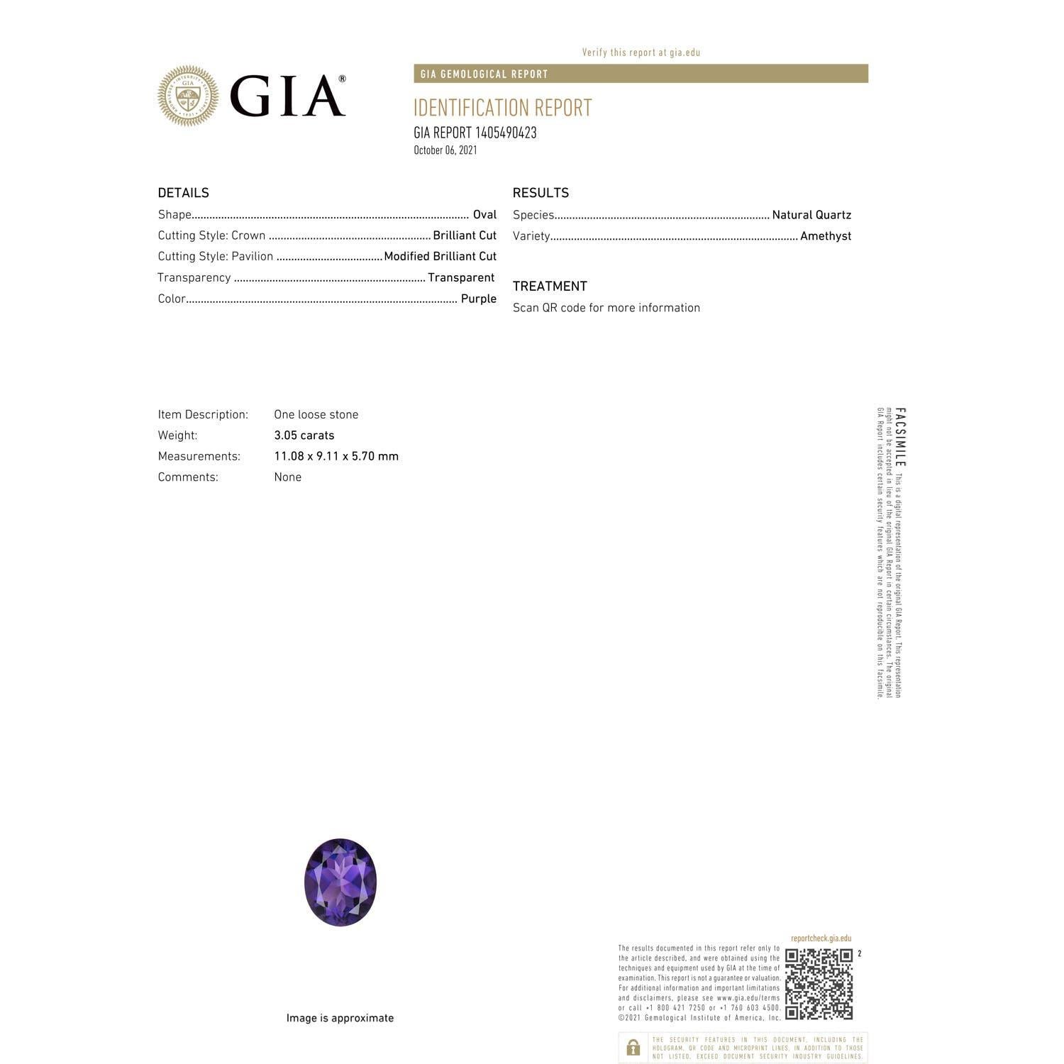 Angara Gia Certified Natural Amethyst Ring in 18K White Gold with Diamond Halo 3