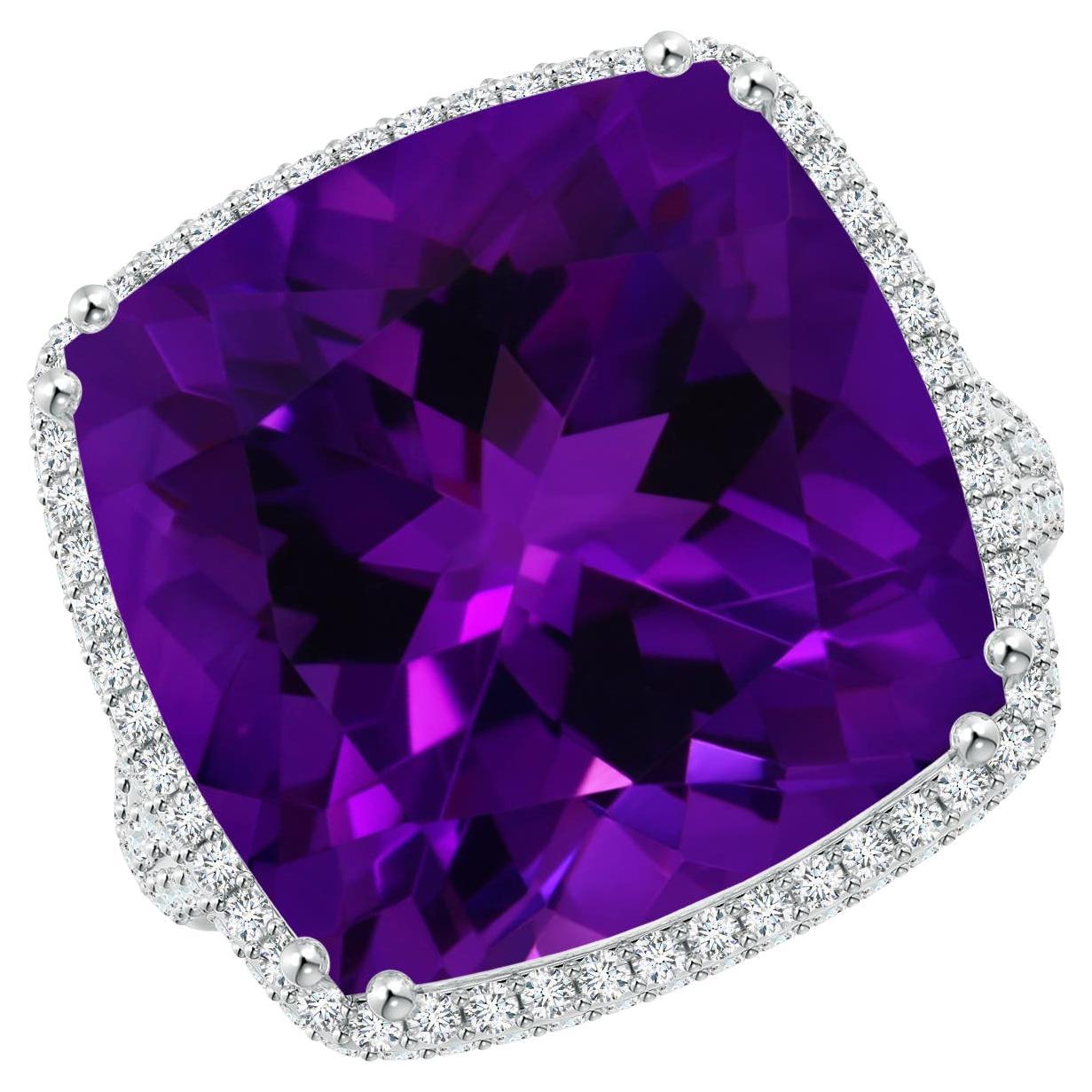 For Sale:  Angara Gia Certified Natural Amethyst Ring in White Gold with Diamond Halo