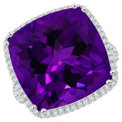 Angara Gia Certified Natural Amethyst Ring in White Gold with Diamond Halo