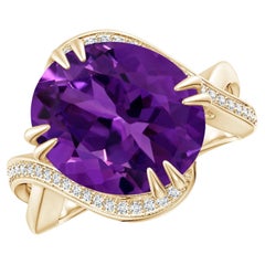 GIA Certified Natural Amethyst Ring in Yellow Gold with Diamond Accents