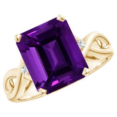 GIA Certified Natural Amethyst Ring in Yellow Gold with Diamond Accents
