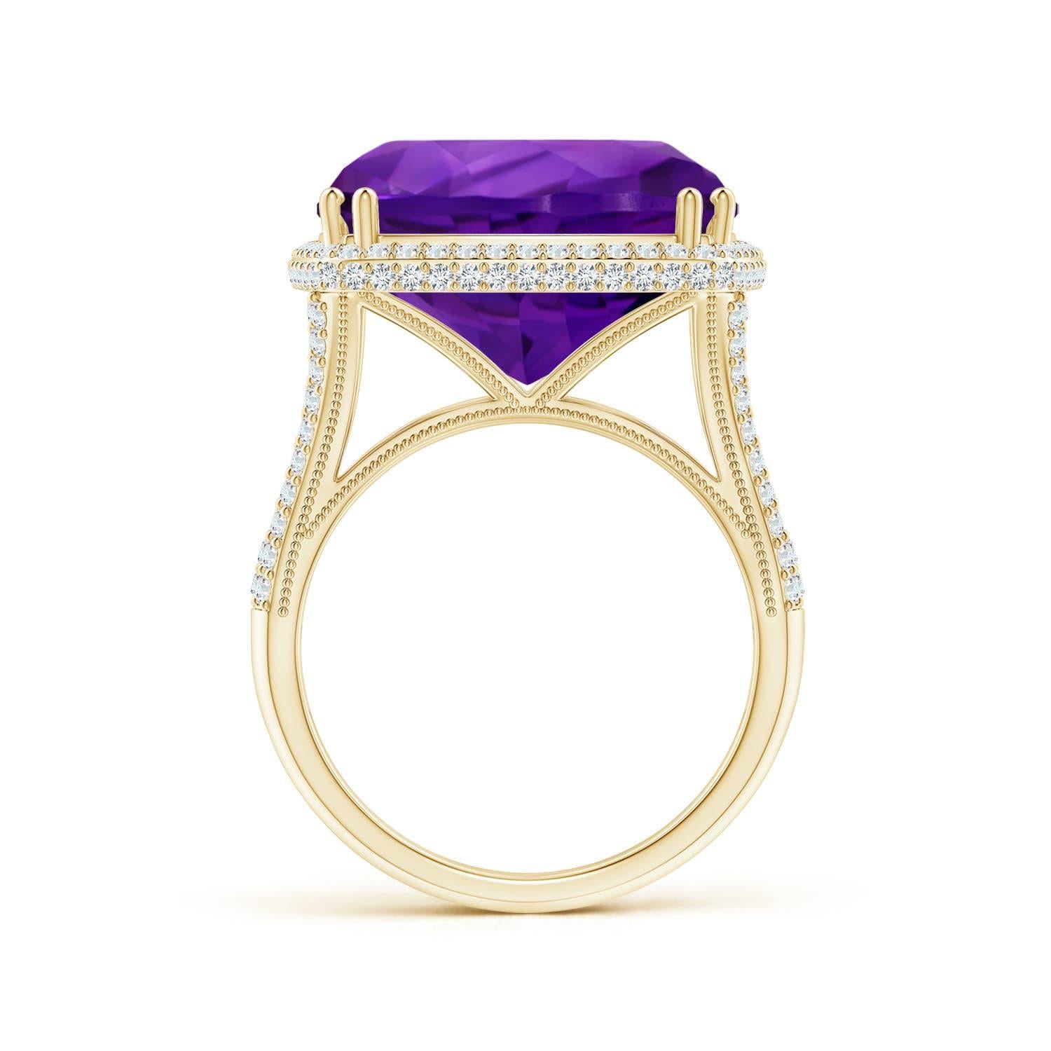 For Sale:  GIA Certified Natural Amethyst Ring in Yellow Gold with Diamond Halo 2