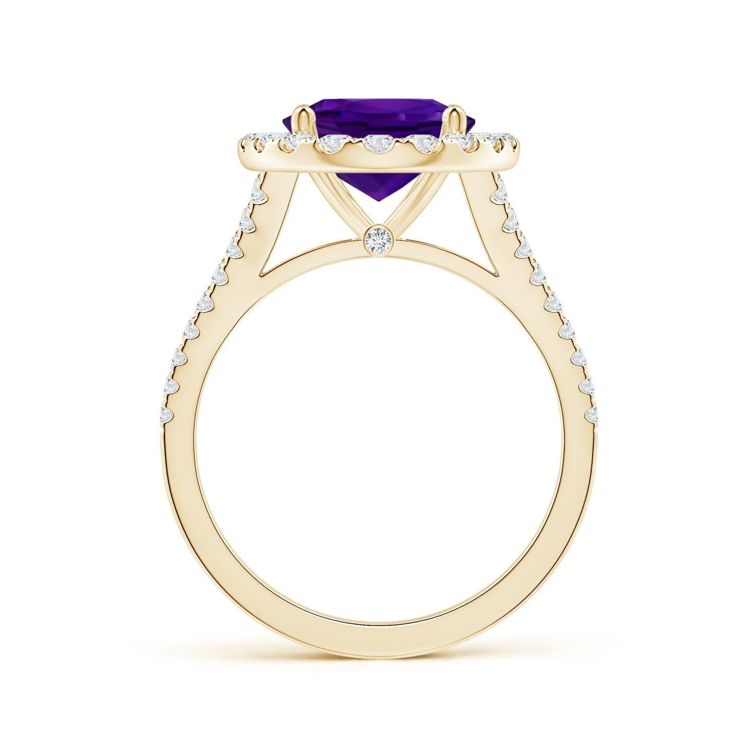 GIA Certified Natural Amethyst Ring in 14K Yellow Gold with Diamond Halo 2