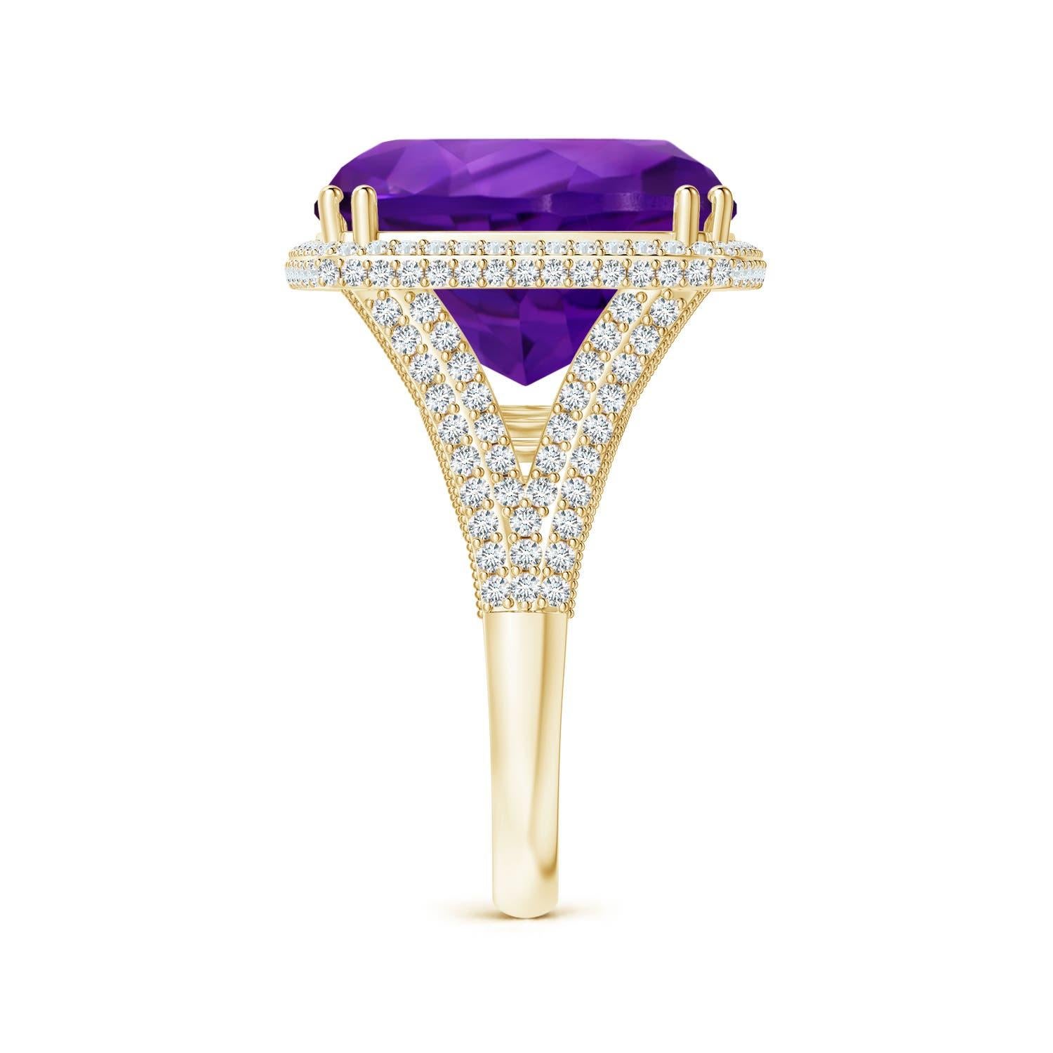 For Sale:  GIA Certified Natural Amethyst Ring in Yellow Gold with Diamond Halo 4