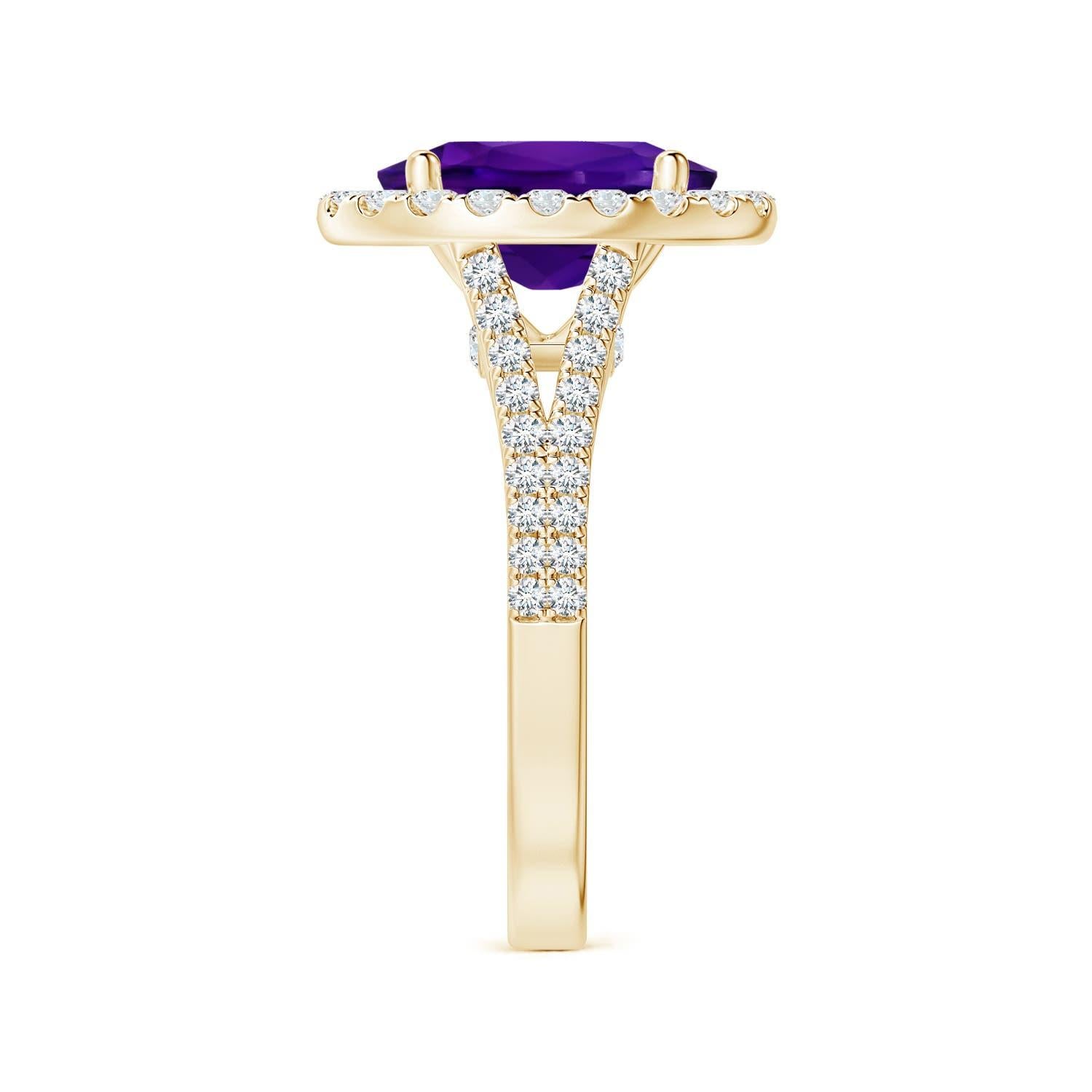 GIA Certified Natural Amethyst Ring in 14K Yellow Gold with Diamond Halo 4