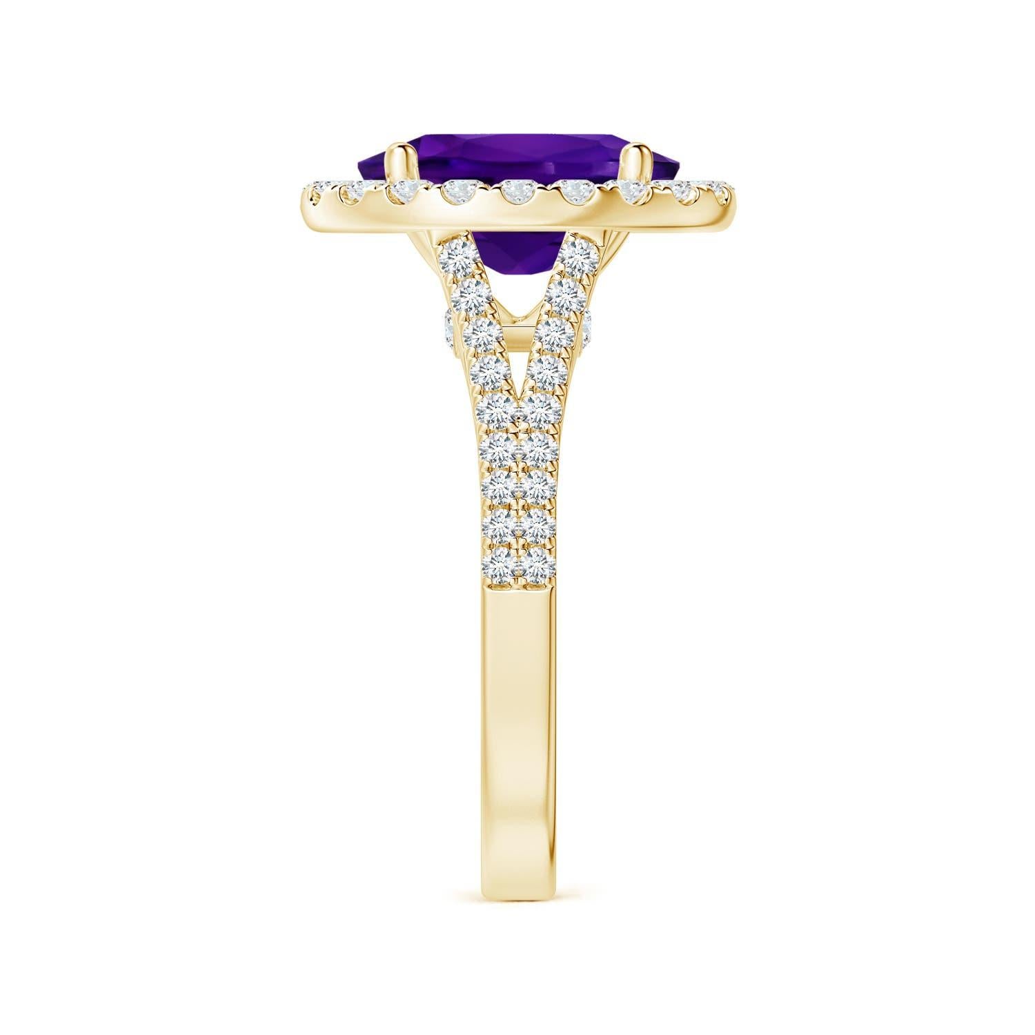 GIA Certified Natural Amethyst Ring in 18K Yellow Gold with Diamond Halo 4